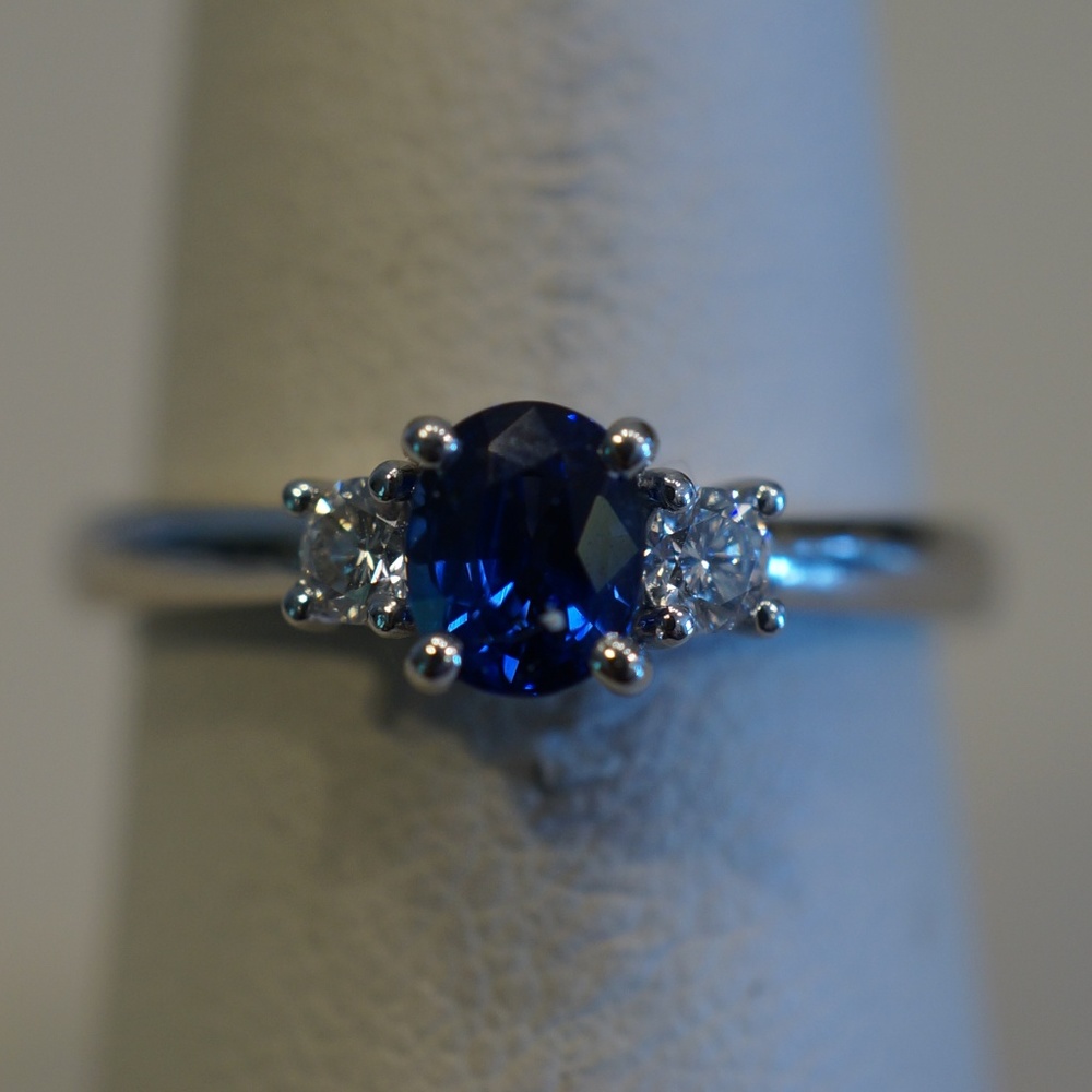 Platinum Genuine Blue Sapphire & Diamond Ring